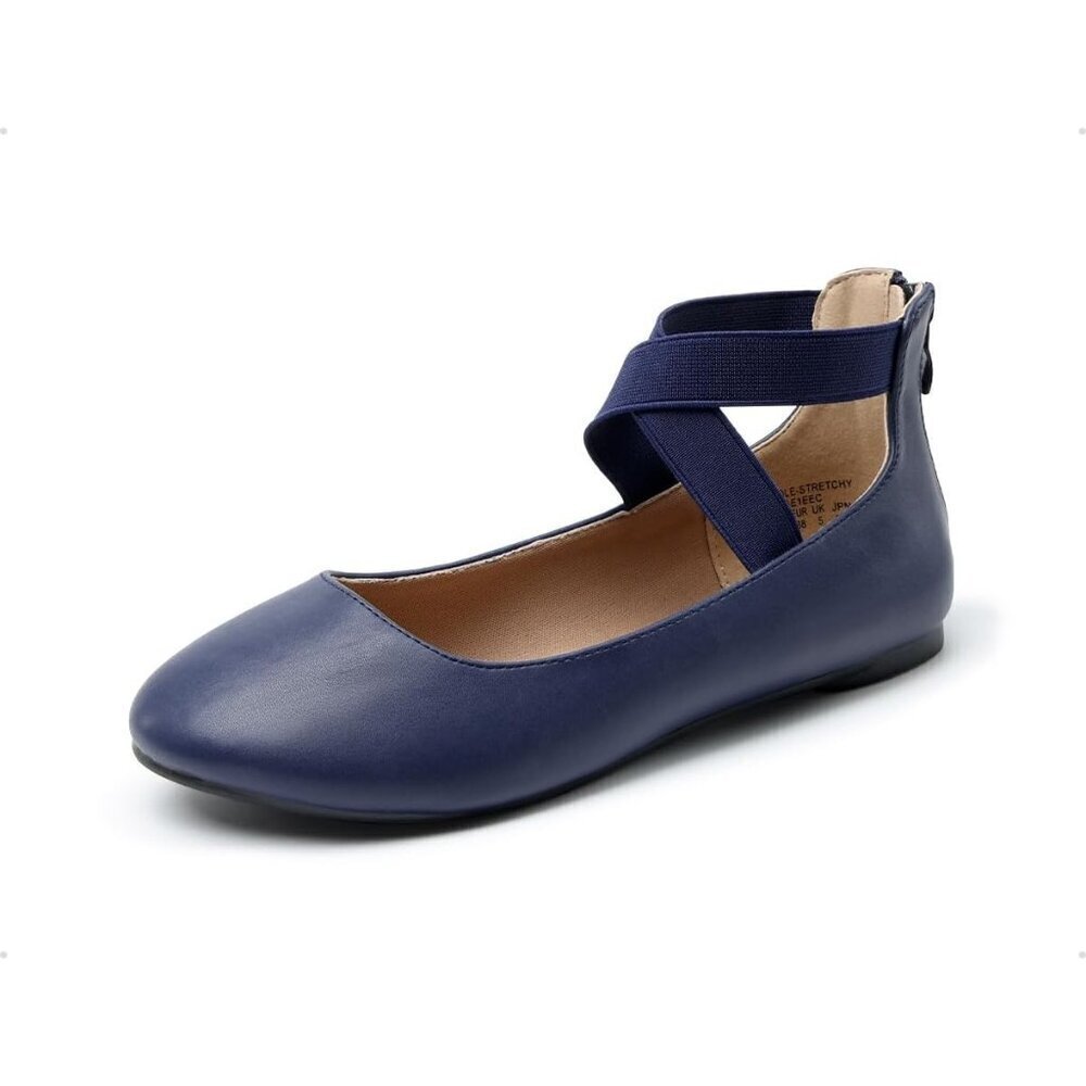 Dream Pairs Women Navy-puFaux Suede Flats Comfortable Elastic Ankle Straps Shoes